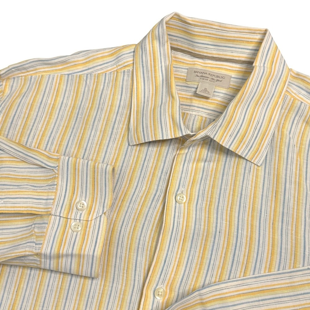 Banana Republic Mens XL Striped 100% Linen Long Sleeve Button Up Shirt‎ NWT!
